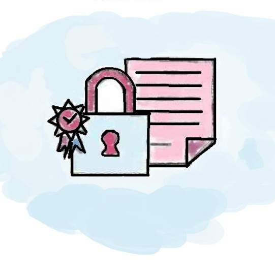 Illustration of a lock and document for ISO 27001:2022 certified security
